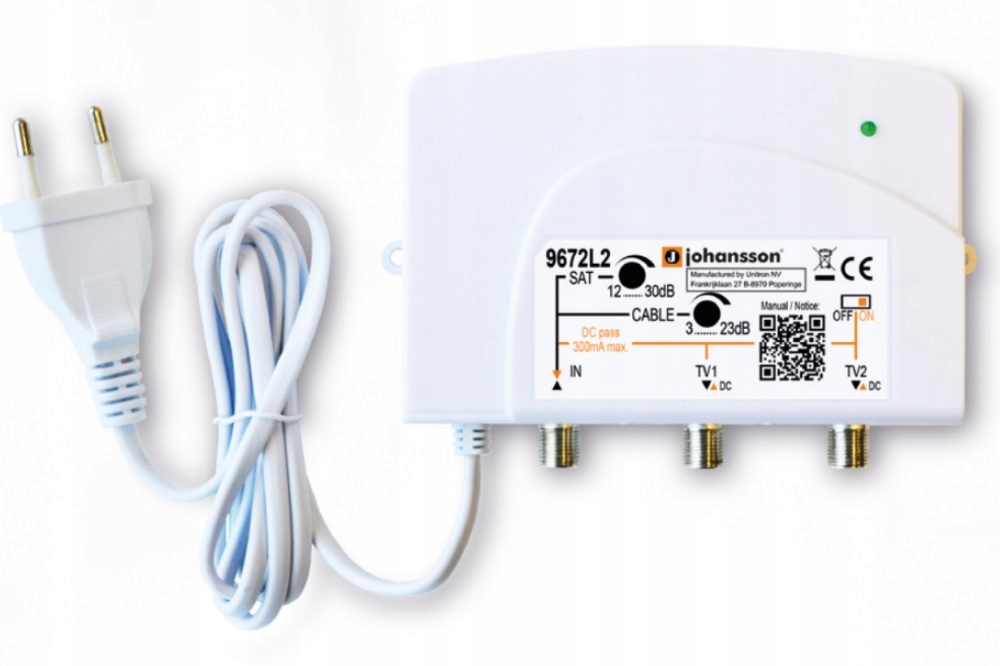 Johansson 9672L2 Vnitřní zesilovač Tv-sat 1 v./2 výstup 30 dB
