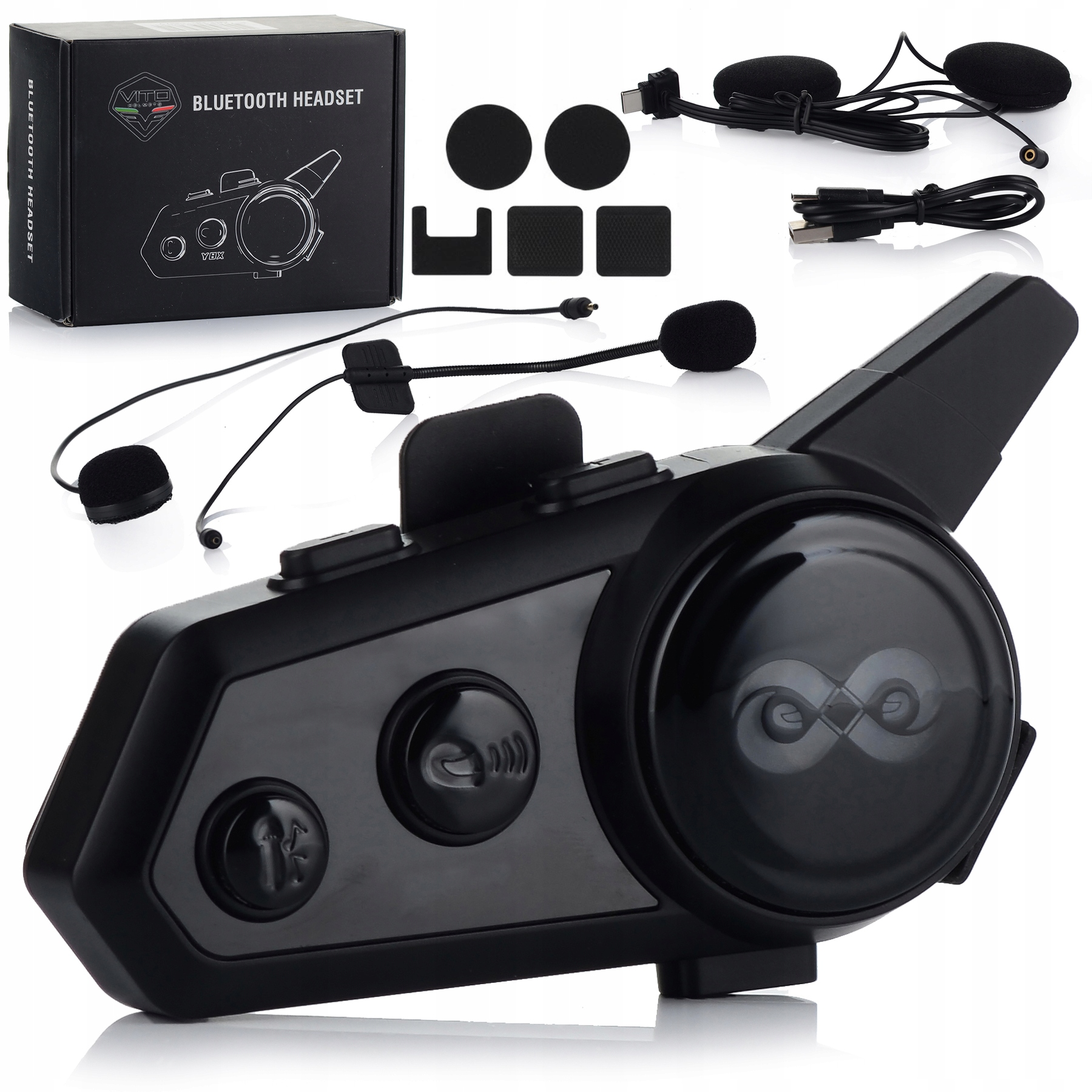 Motocyklový Interkom Vito Y8 Mesh Bluetooth do 8 Moto Vodotesný 1500 m