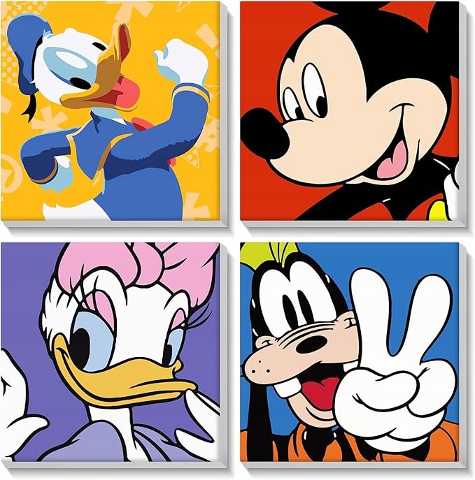 Naimoer Sada malování podle čísel s rámem 4 ks 20x20cm Mickey Mouse