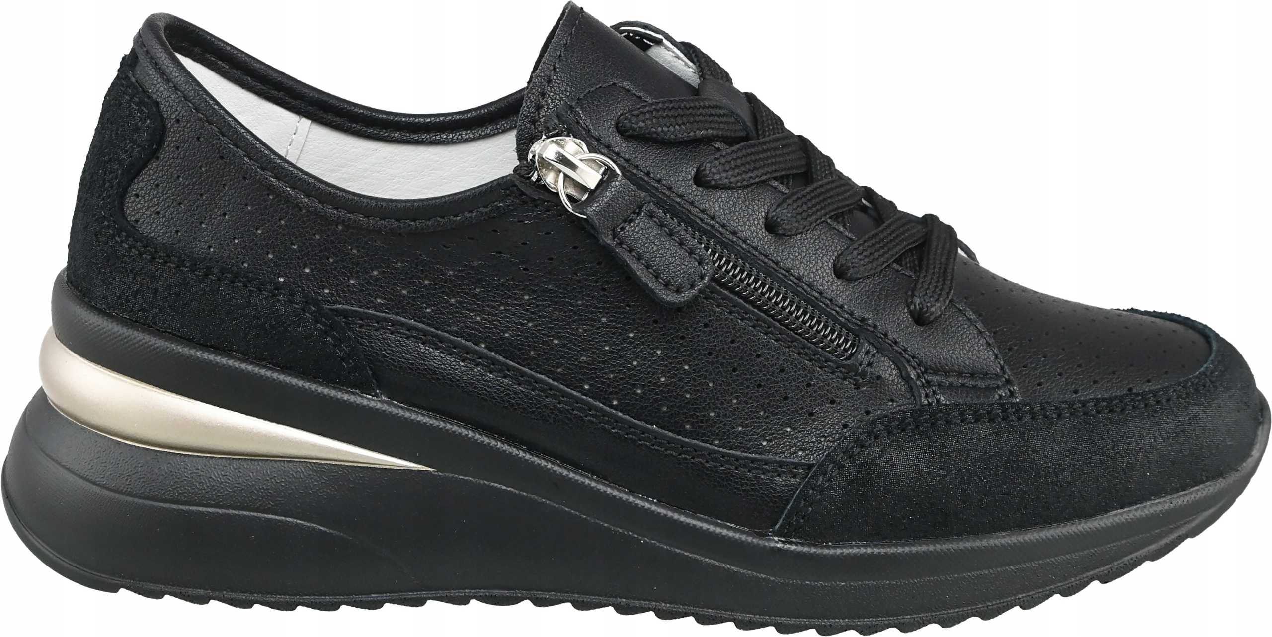 Buty Sportowe Sneakers Skóra Naturalna Goodin Xf 78 Czarne R.40