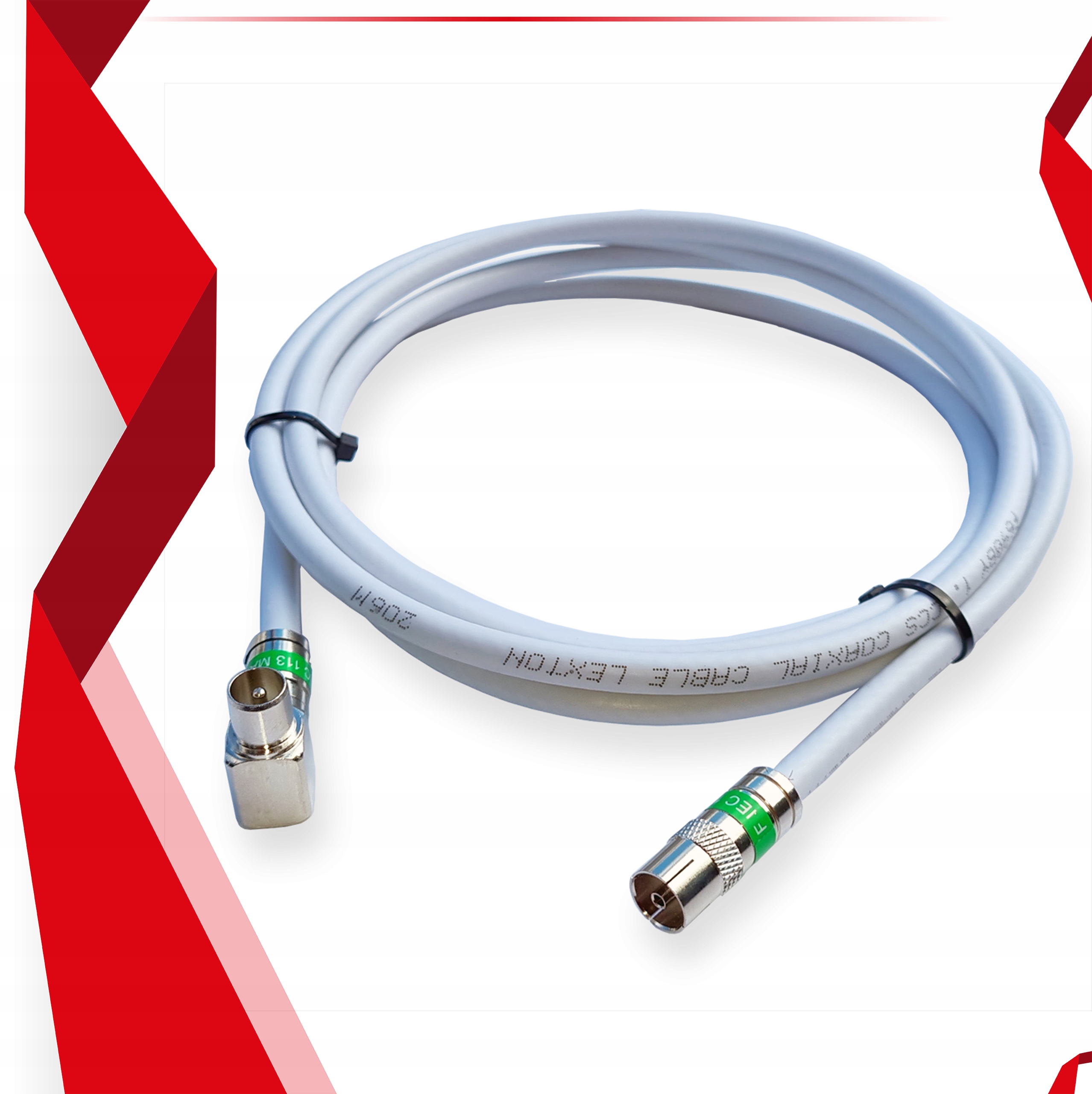 Kabel antenowy Wtyk TV kąt - Gniazdo TV proste 25m Stan opakowania oryginalne