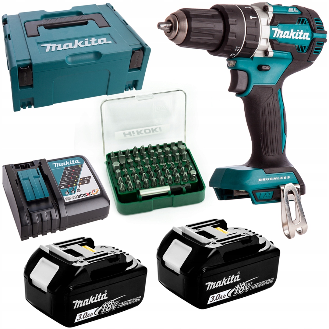 Wkrętarka udarowa 18V 54Nm Makita DHP484RFJ bity