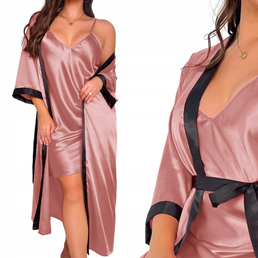 Plus Size saténová Růžová Noční Košile Župan, spodní prádlo Jako Dárek XXL