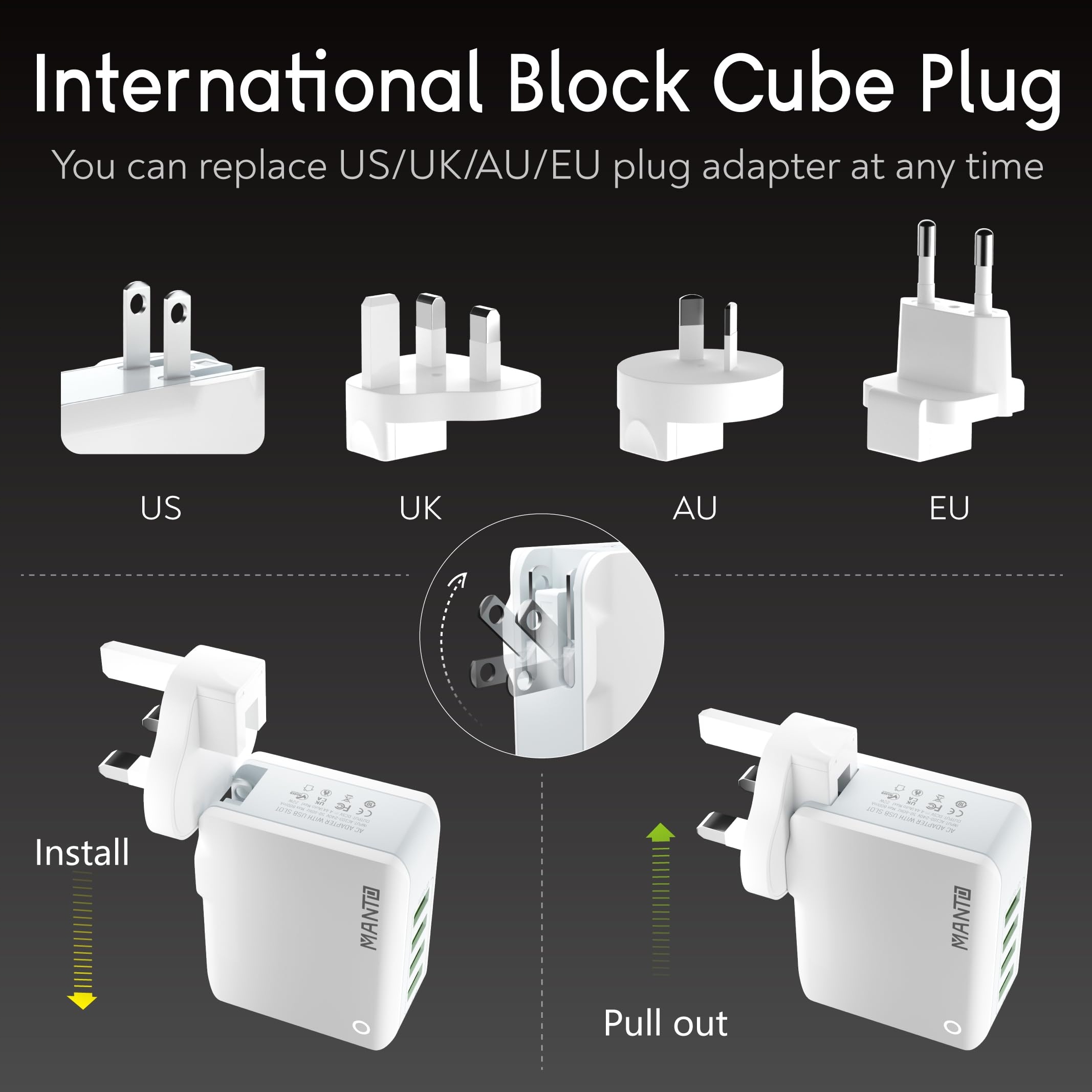 MANTO Ładowarka USB 4-Port 22W 44A Adapter Podróżny iPhone Android — miniatura 4
