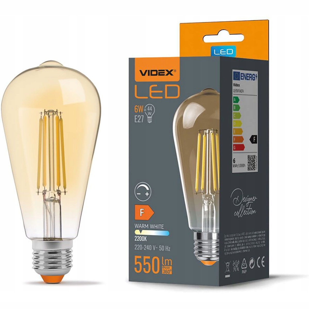 

Żarówka Led E27 ST64 6W 44W Filament Ściemnialna