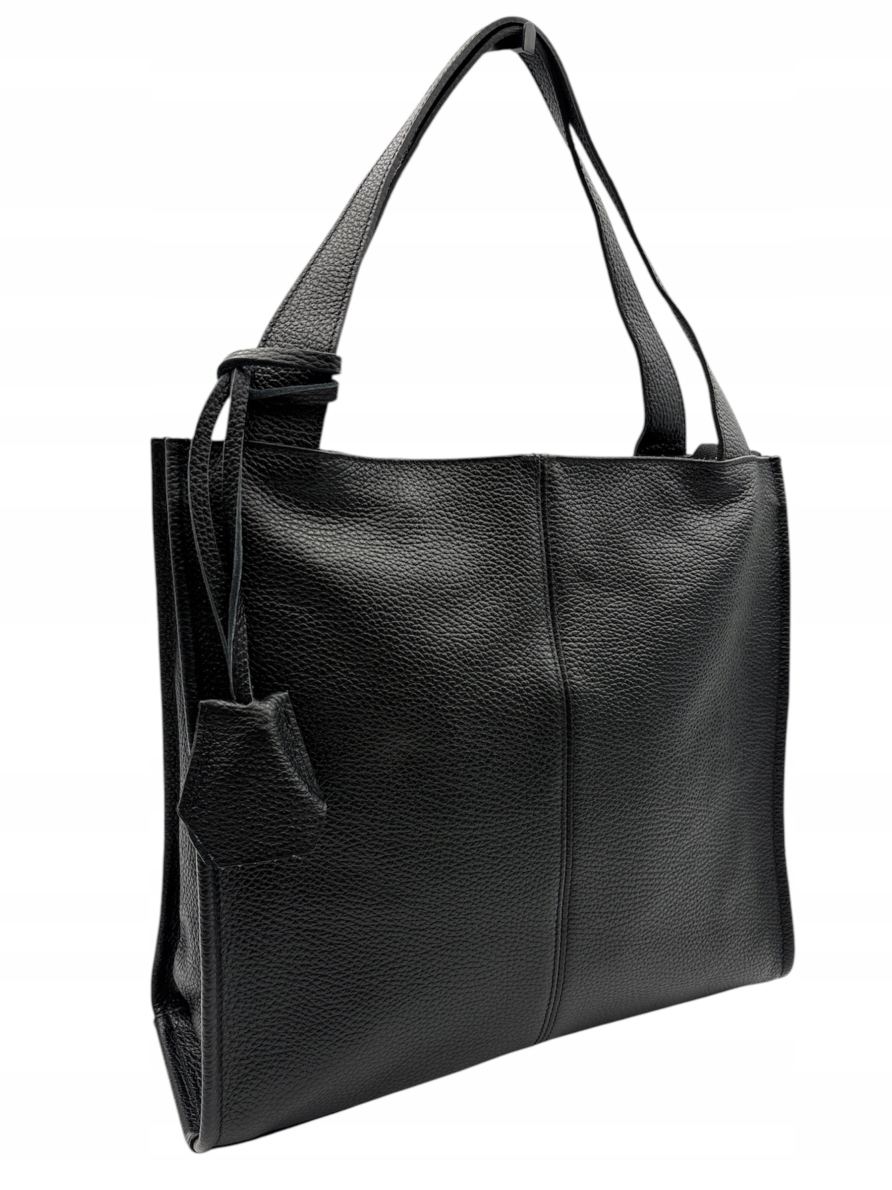 Torebka damska Vera Pelle skórzana Shopper zawieszka Czarna