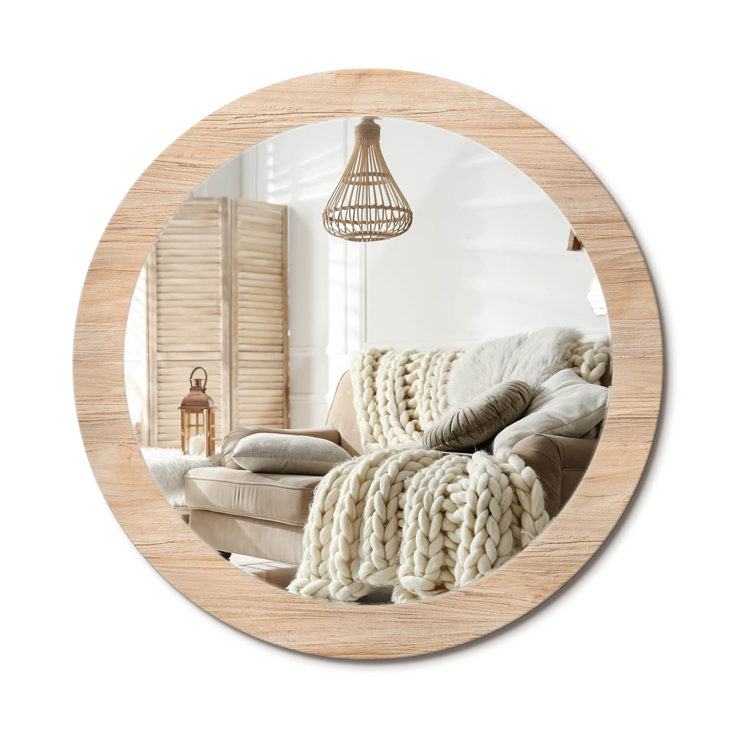 Okrúhle moderné nástenné zrkadlo s potlačou na skle Loft Drevo fi80 cm