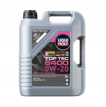 Motorový Olej 0W-20 5L 6400 Top Tec Acea C5, Renault Rn 17 Fe 21585 Liqui