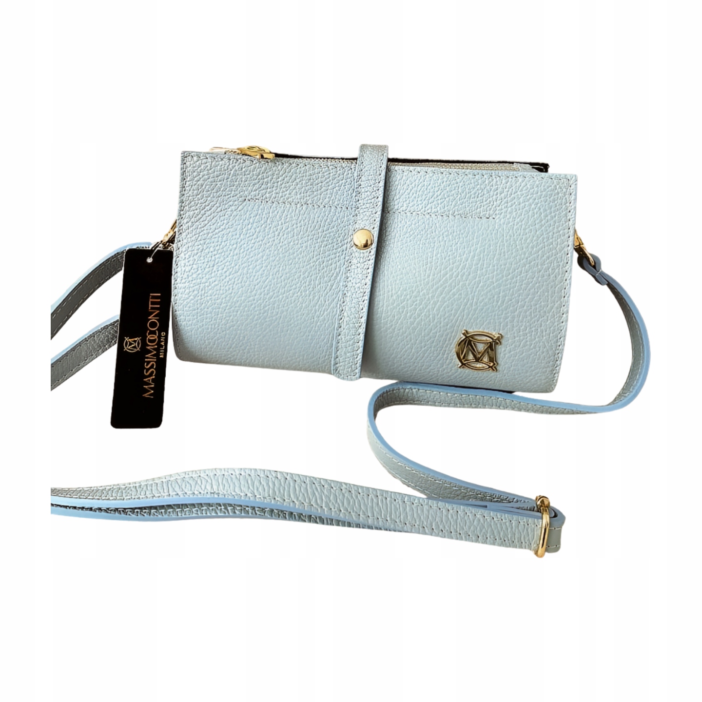 Massimo Contti kožená kabelka přes rameno modrá tříkomorová