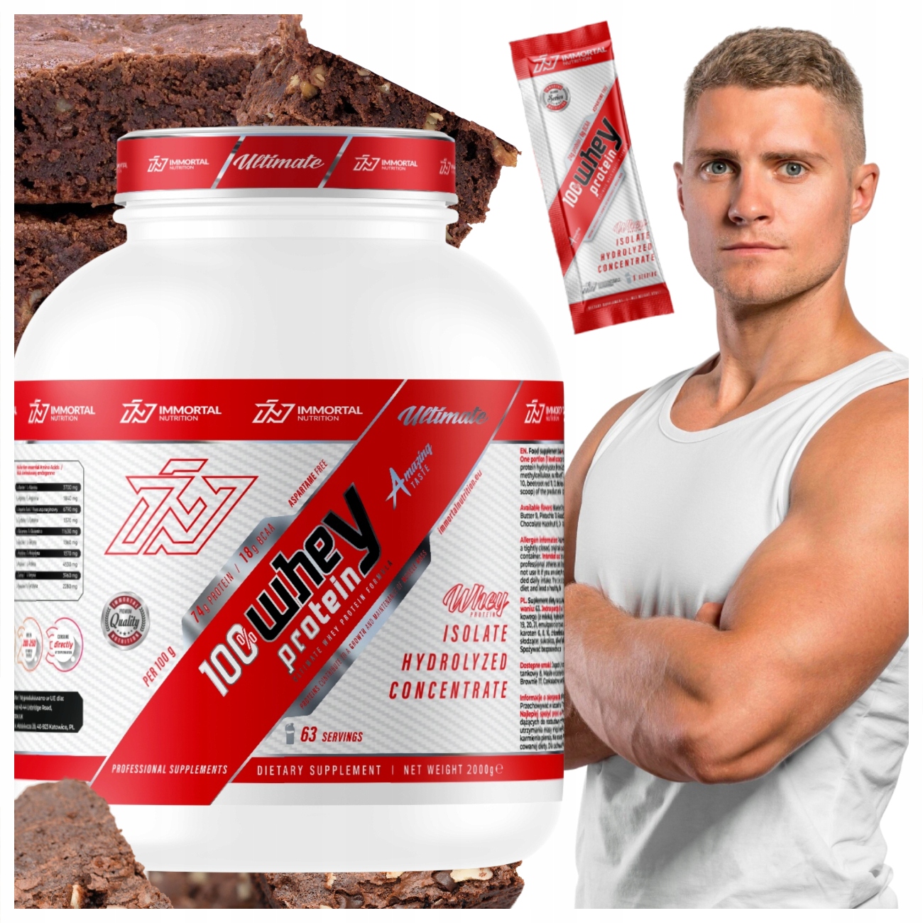 Immortal Whey Protein 2000G Fudgy Brownie Syrovátkový Protein Wpi Wpc Wph