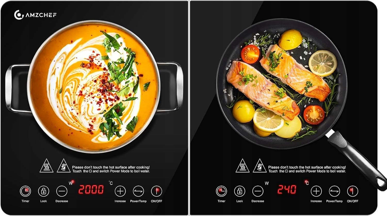 Płyta indukcyjna 2 palniki 15 poziomów mocy 3500 W blokada bezpieczeństwa