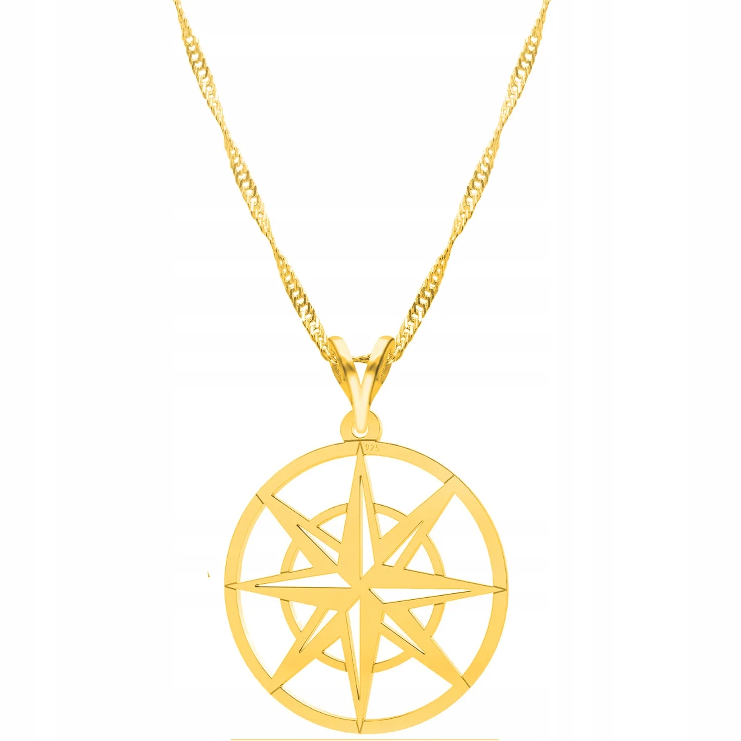 Náhrdelník Zlatý 925 Velký Přívěsek s kompasem Kompas Růže Větrů Cestování