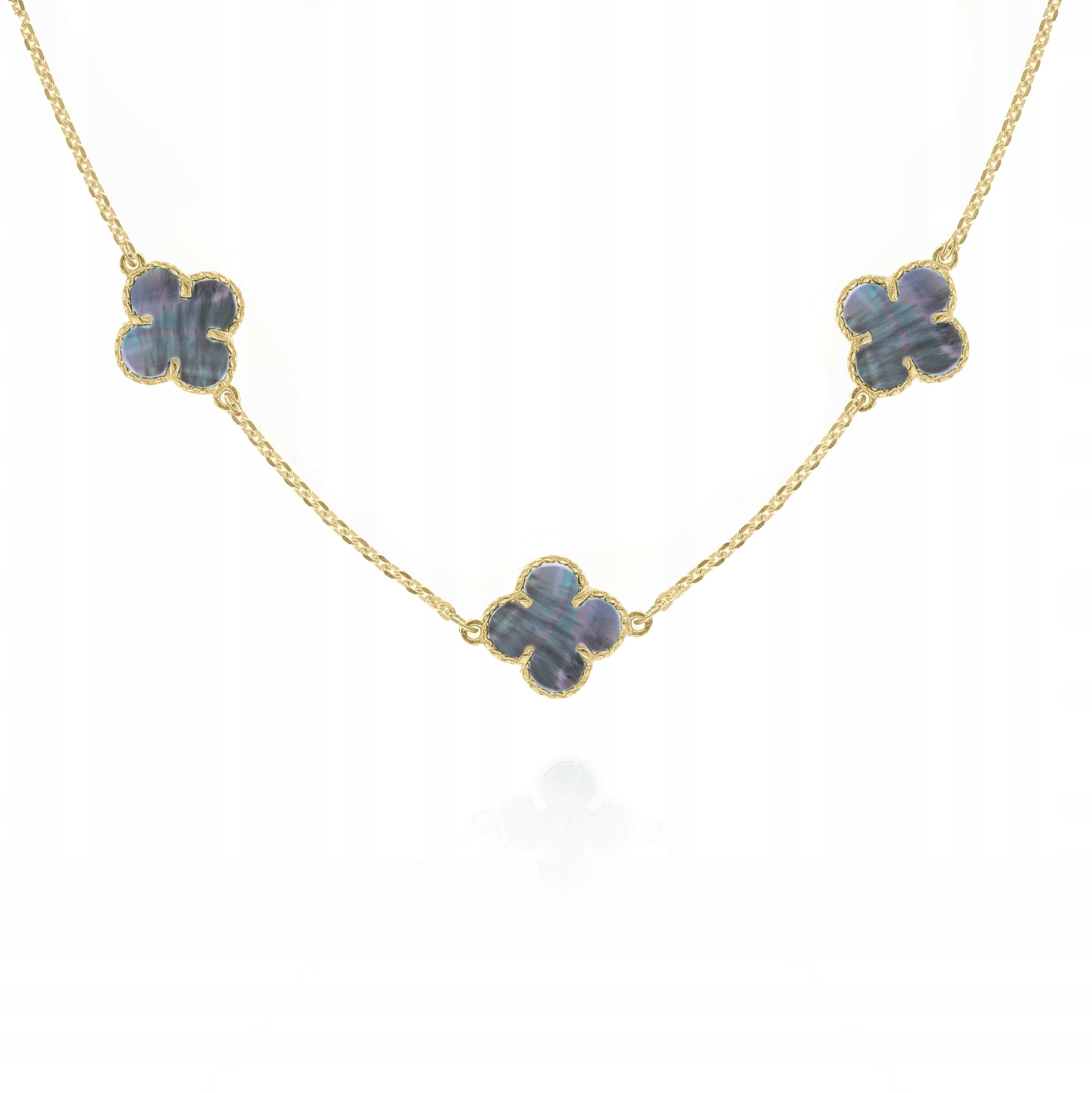 Zlatý pozlacený náhrdelník choker čtyřlístky perleť Ag925 45 cm