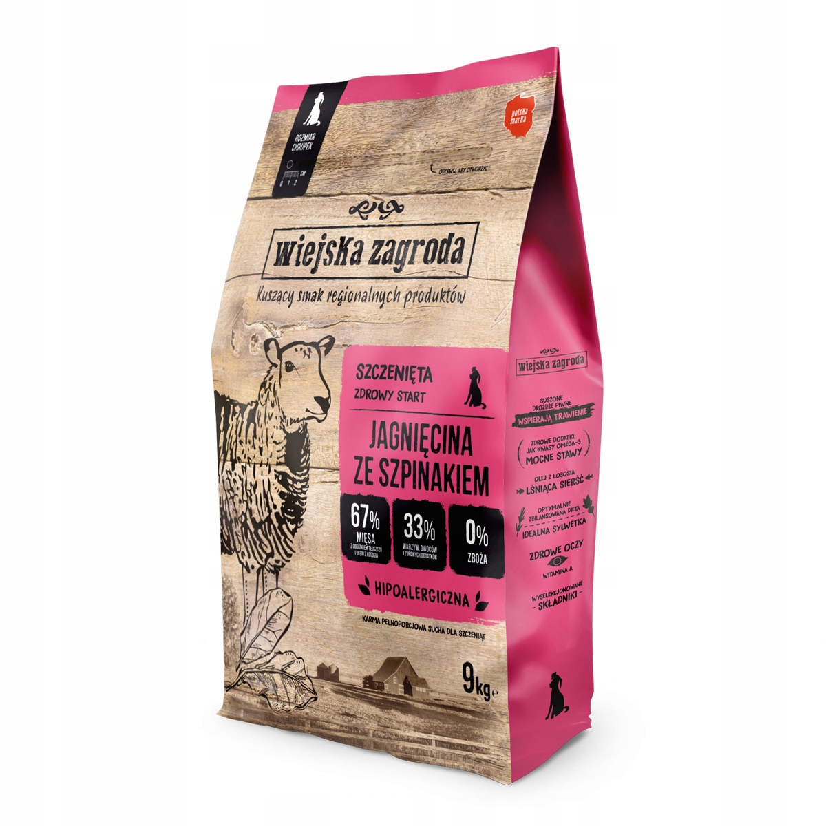 Wiejska Zagroda karma sucha dla szczeniąt Jagnięcina Szpinak Małe rasy 9kg