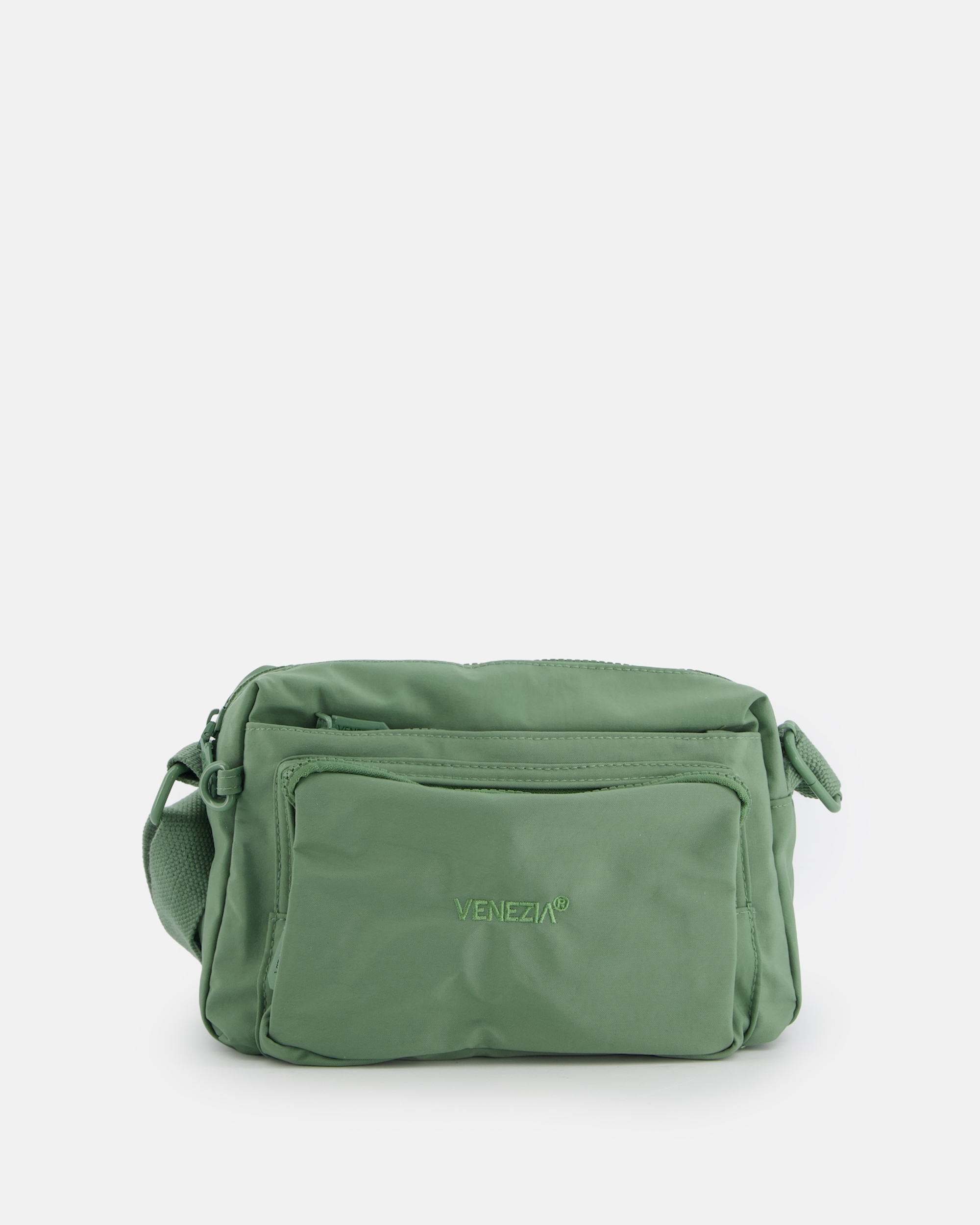 Venezia zielona damska torebka. Pozioma listonoszka z lekkiego materiału