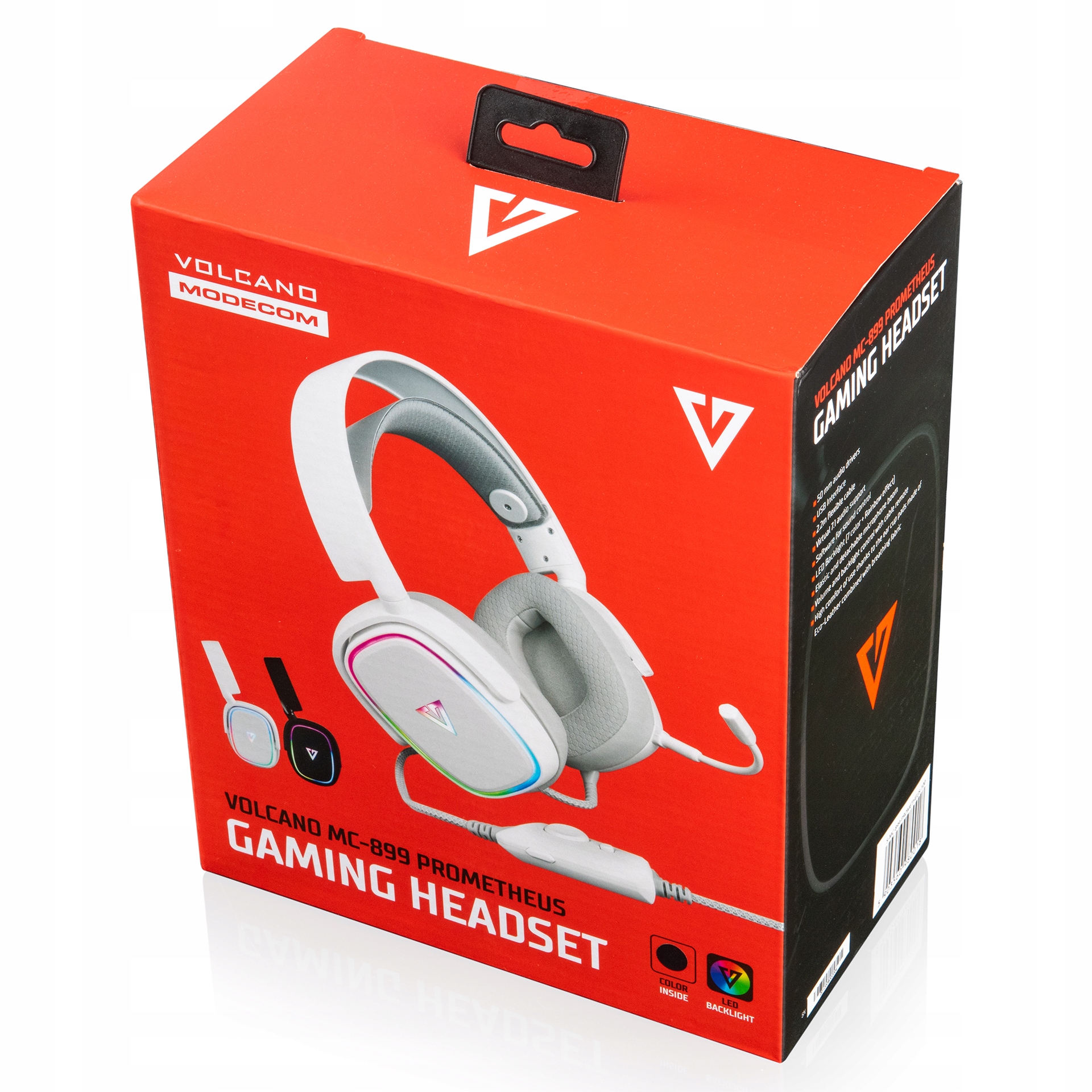 SŁUCHAWKI USB Z MIKROFONEM - PODŚWIETLENIE RGB - DŹWIĘK PRZESTRZENNY 7.1 Kolor biały