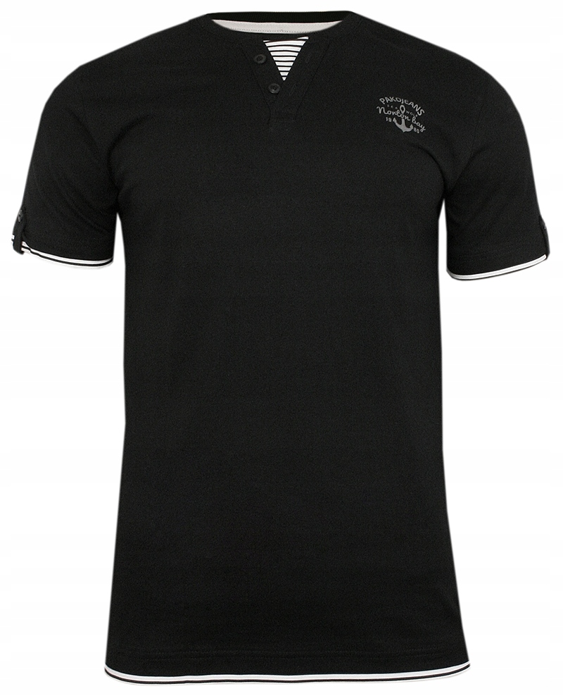 

Czarny T-shirt - Dekolt z Guzikami Pako Jeans XL