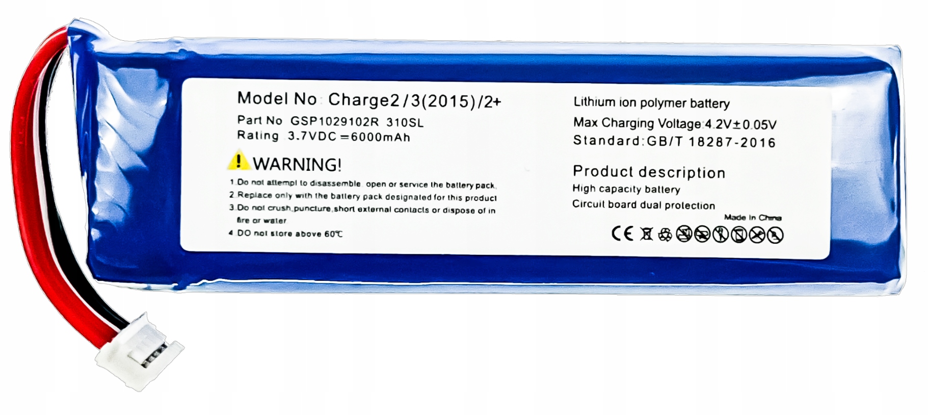 Nová baterie GSP1029102R 6000 mAh pro reproduktor Jbl Charge 2, Jbl Charge 2+