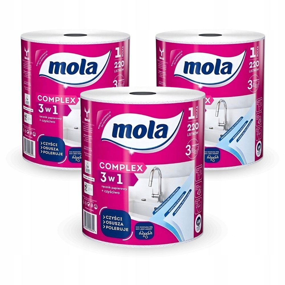 Levně Mola Complex Papírový ručník 3-vrstvý 3v1 čisticí utěrka sada 3 rolí