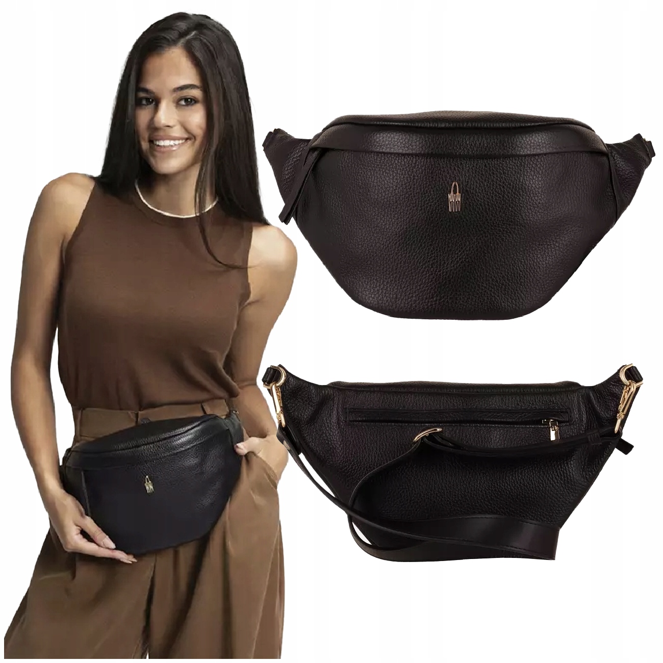 Černá dámská kožená crossbody ledvinka Elegantní ledvinka značky Wojewodzic