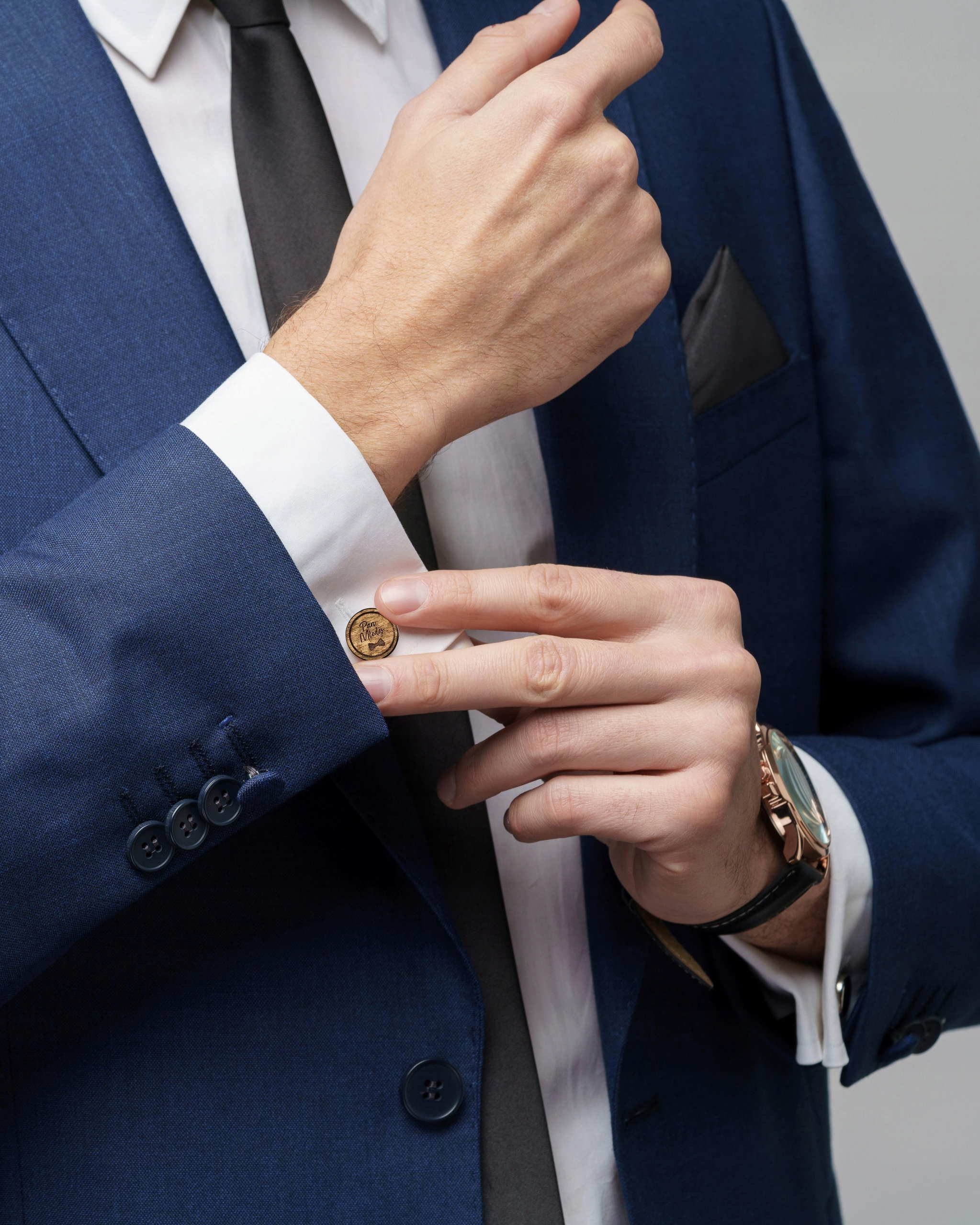 SPINKI DO MANKIETÓW Z GRAWEREM PAN MŁODY + PUDEŁKO - DREWNIANE Płeć mężczyzna