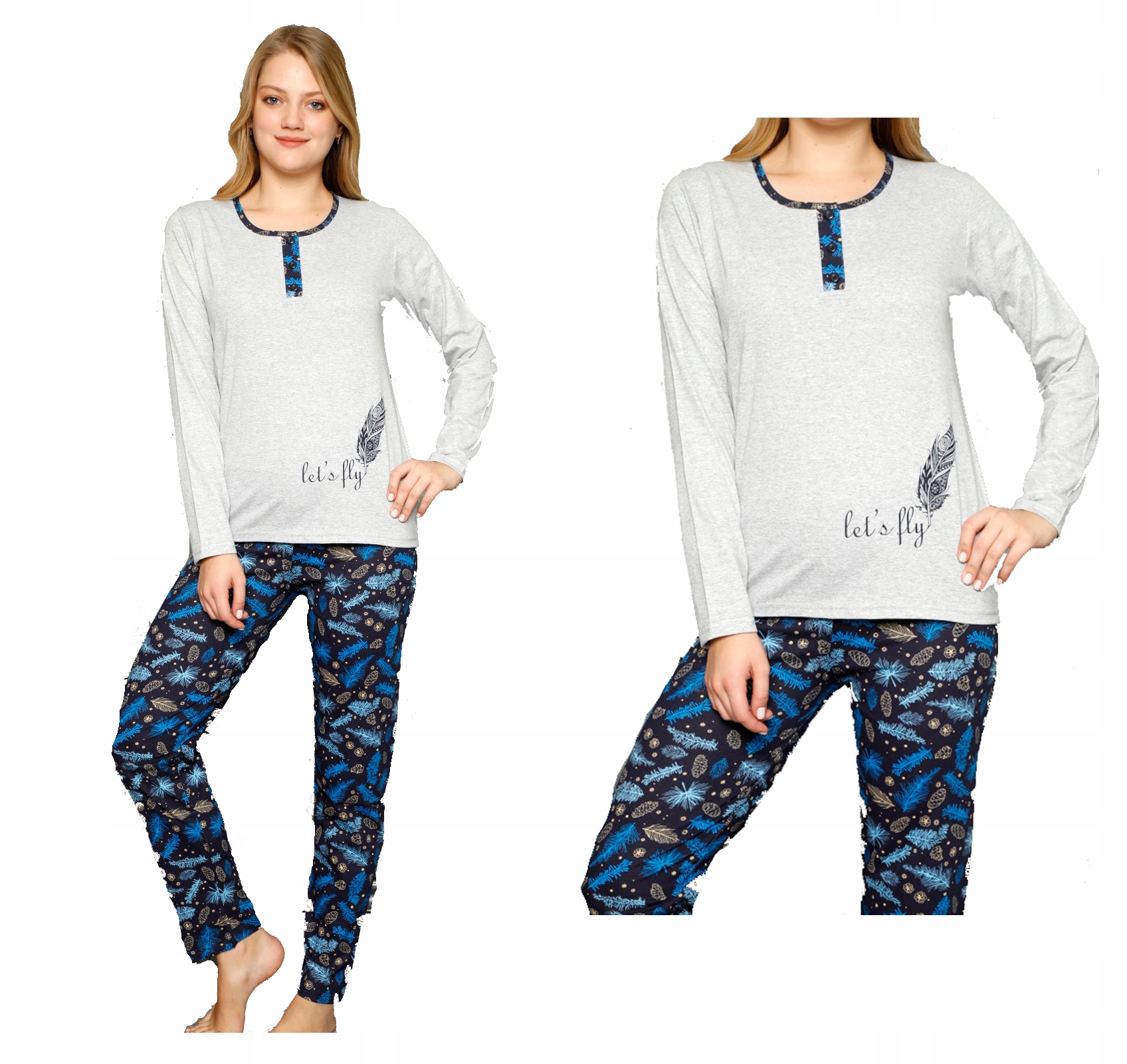 

Piżama Damska Długi Rękaw Grafitowa Pióro Granat