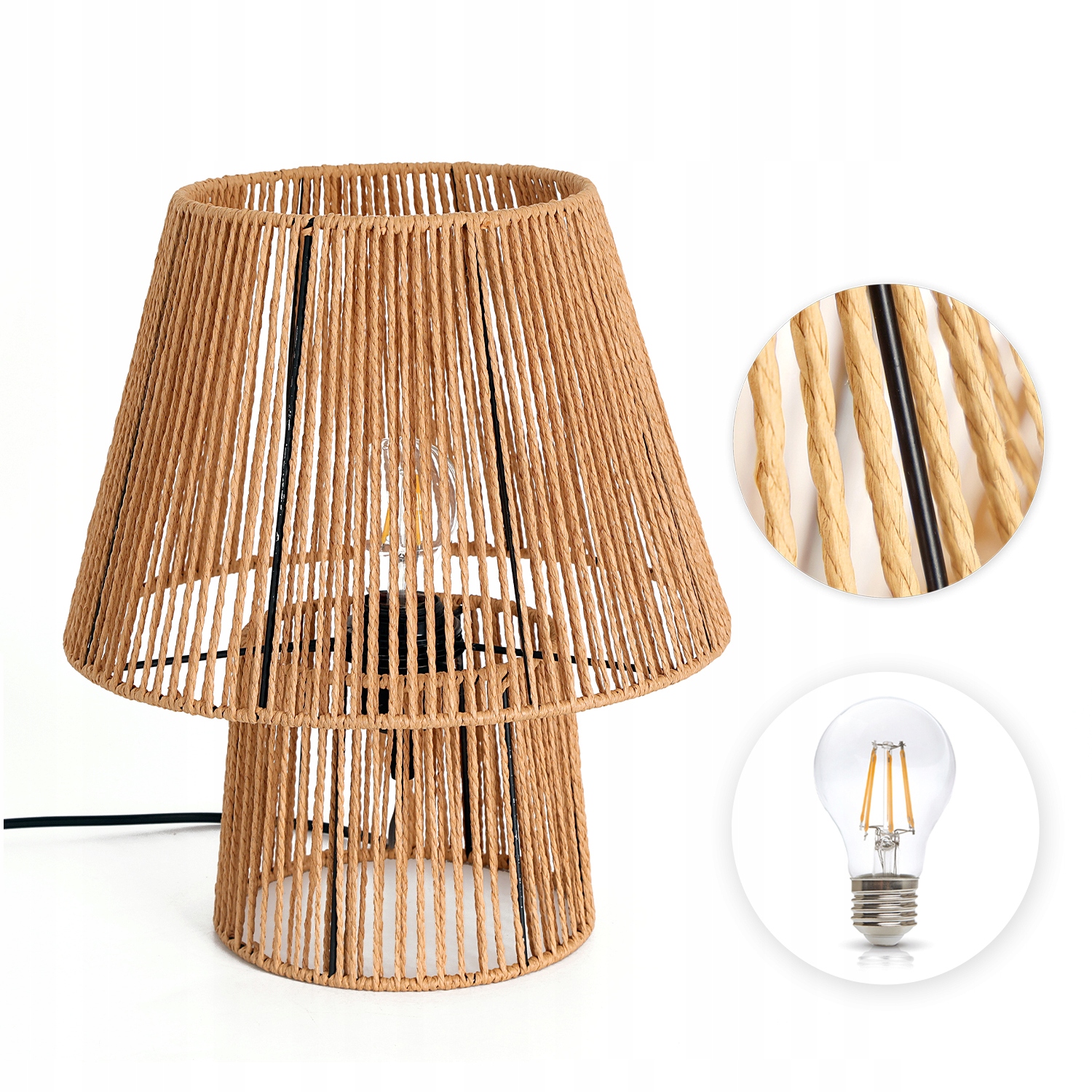 Sada Boho stolová lampa Šnúra a kov Nočná žiarovka 7W E27 Teplá farba