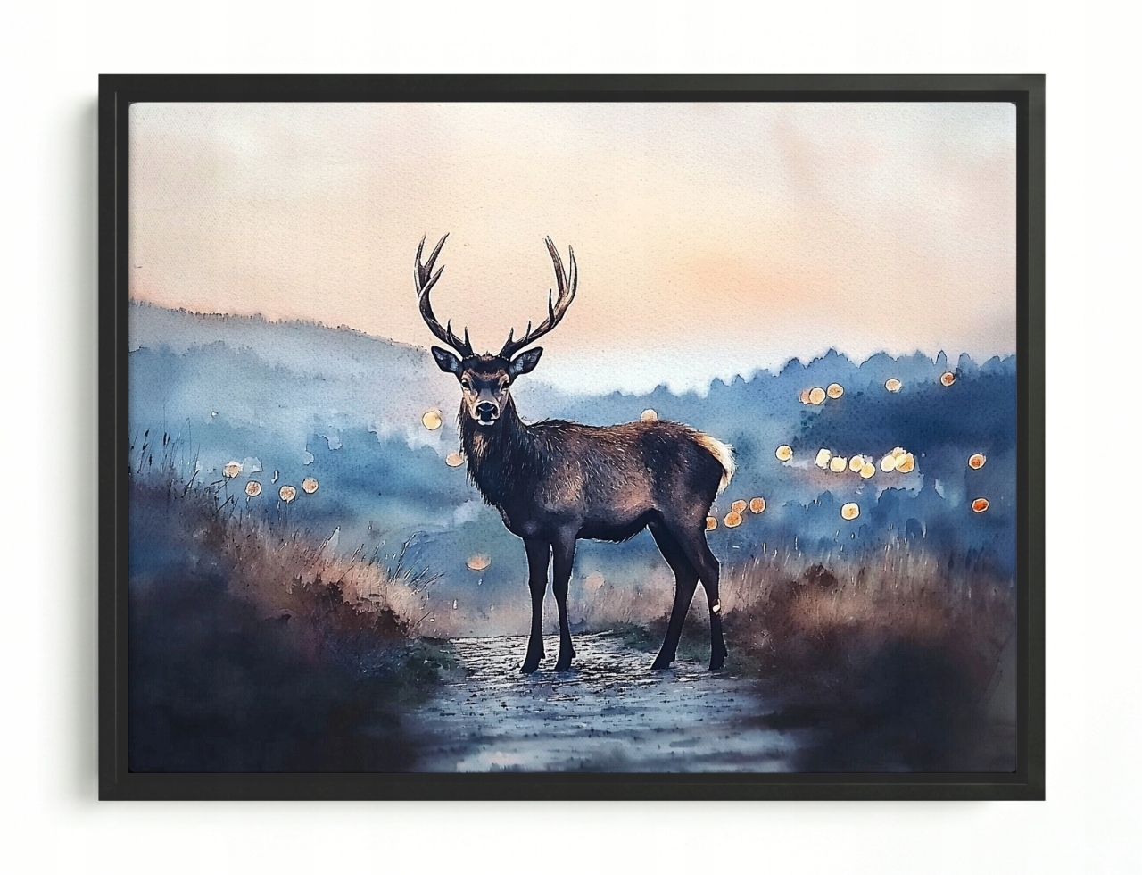 Obraz Rám American Box Akvarel Príroda Fauna Zviera Jeleň Večer 80x60
