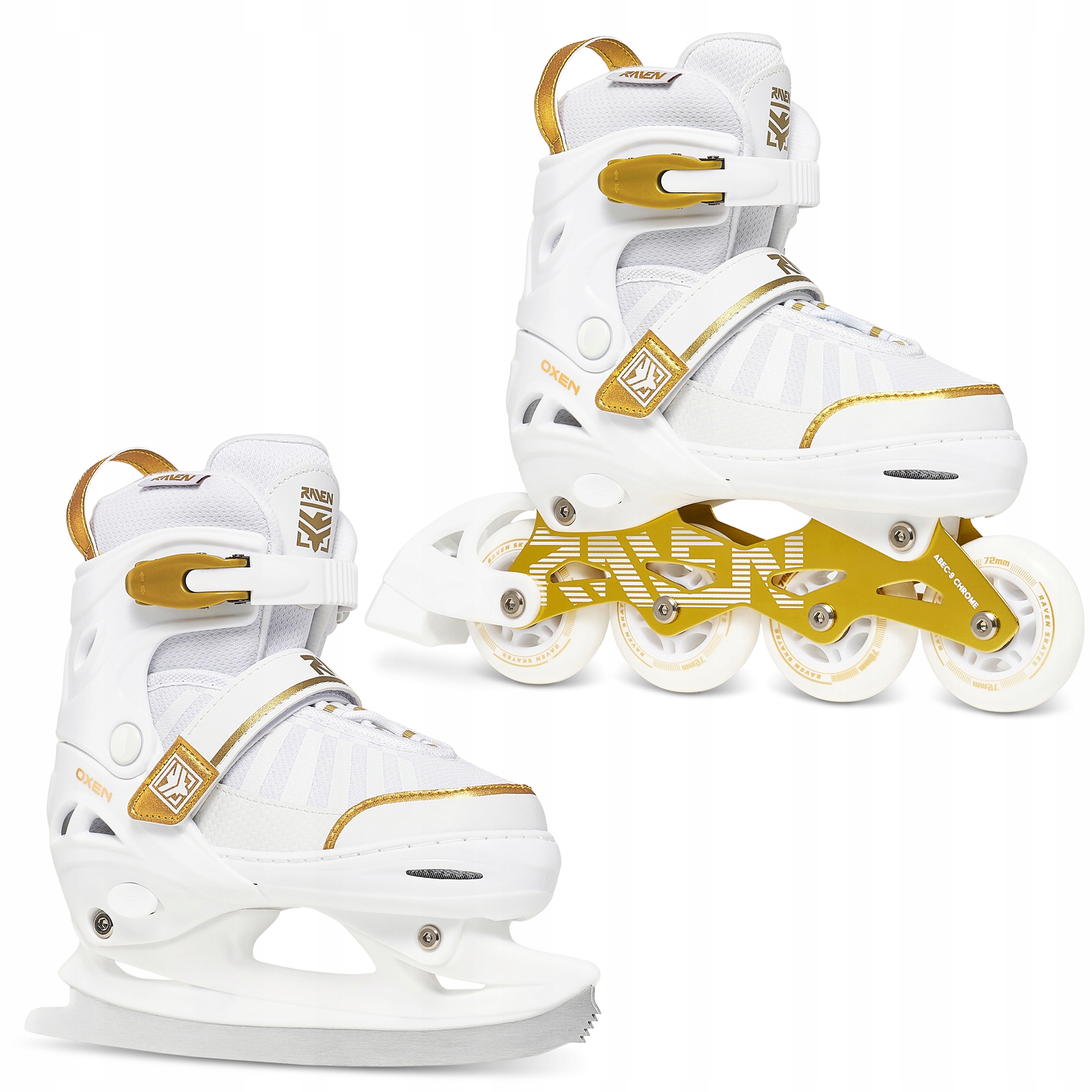 Rolki Łyżwy figurowe 2w1 Regulowane Raven Oxen White/Gold 34-37
