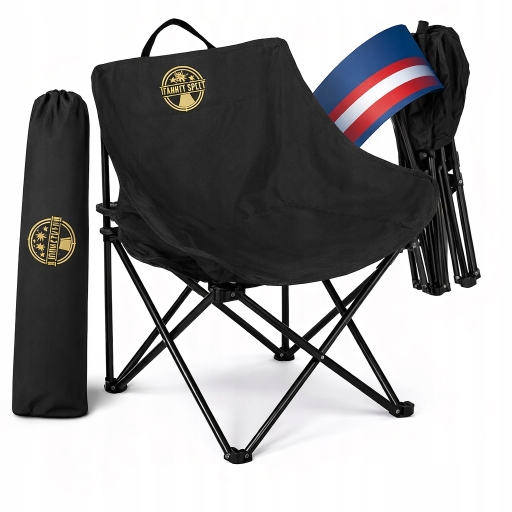 Krzesło kempingowe składane czarne 120kg uchwyt Himmelszelt