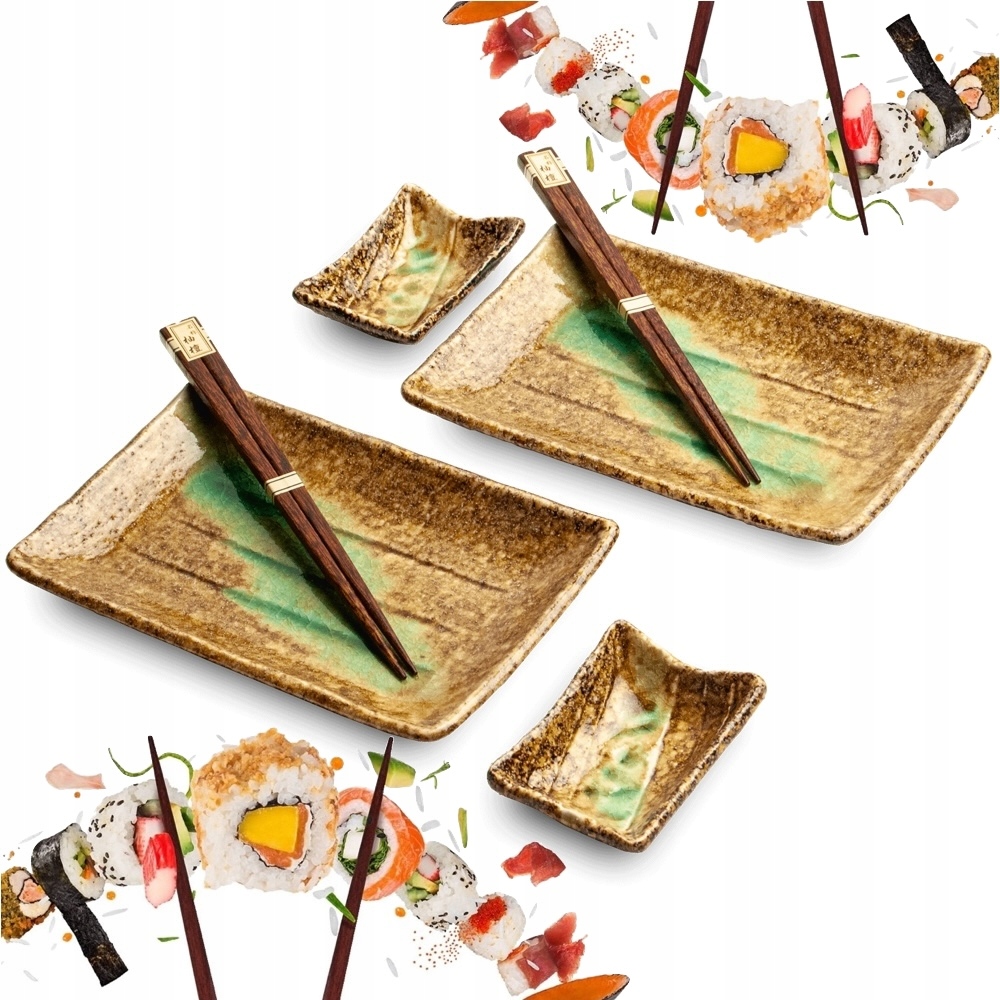 Sada keramiky na sushi Ki Kasshoku hnědozelená pro 2 osoby Edo Japan