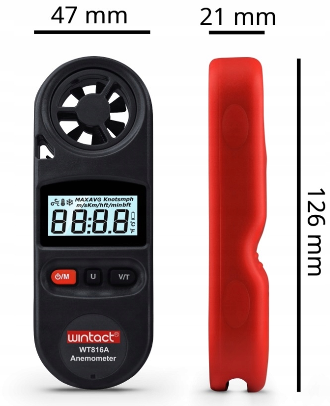 ANEMOMETR WIATROMIERZ POMIAR WIATRU I TEMP. IP67 Waga produktu z opakowaniem jednostkowym 0.85 kg