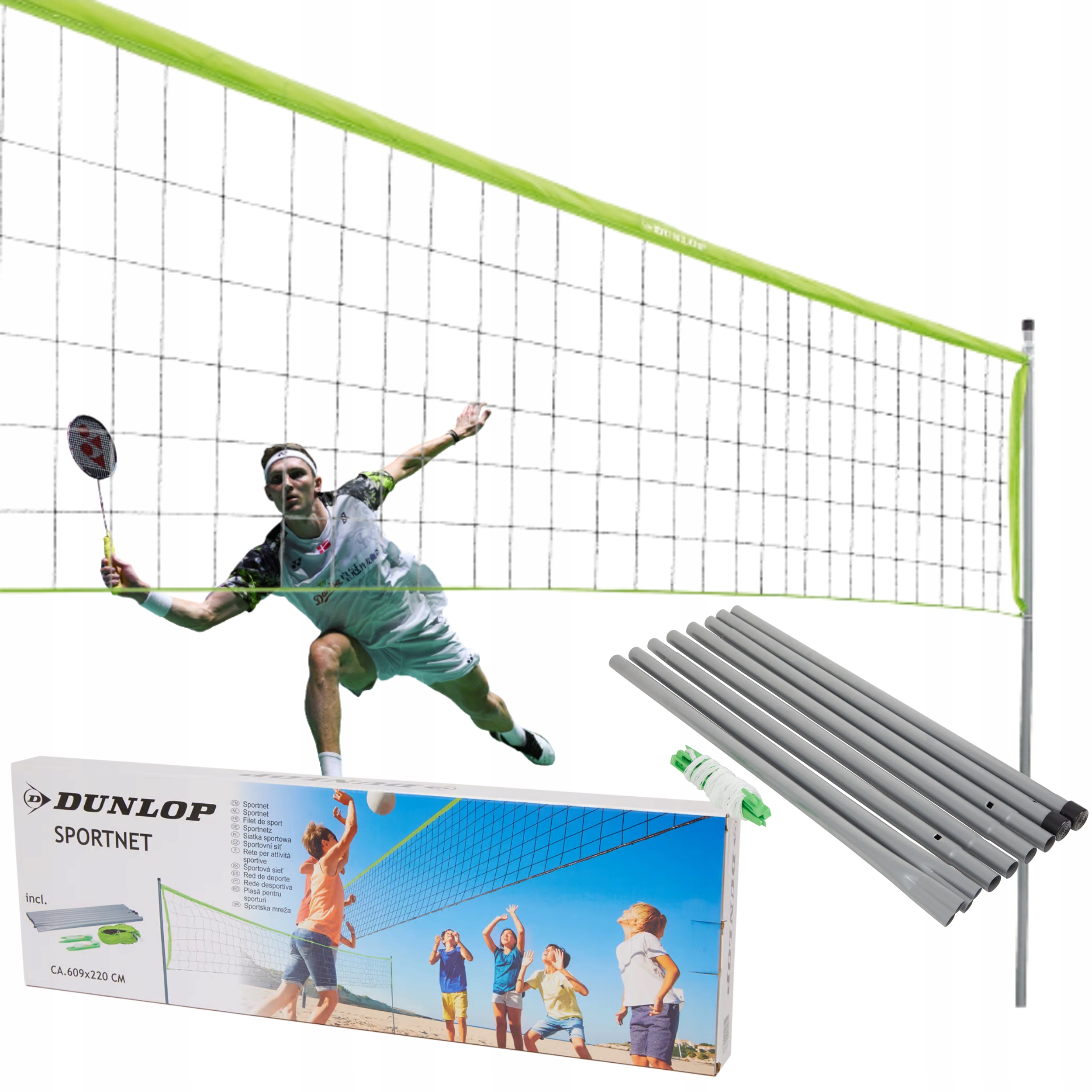 Oryginalna Siatka Dunlop Sportnet 6,09 x 2,20 m do Siatkówki Badmintona