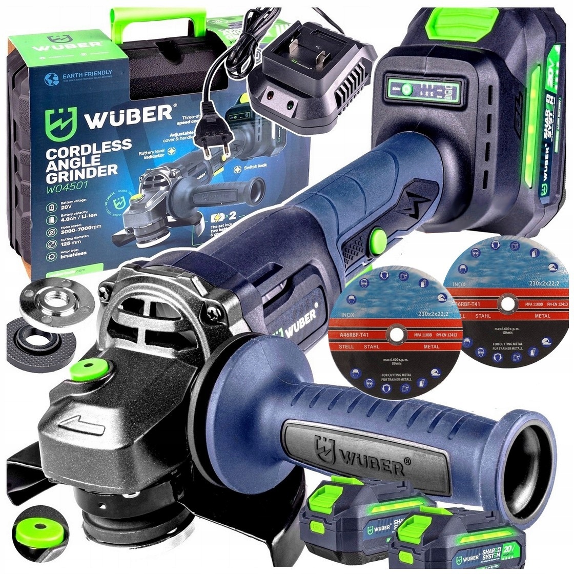 Szlifierka Kątowa Bezszczotkowa 125mm 2x Akumulator Zestaw 2x Tarcza