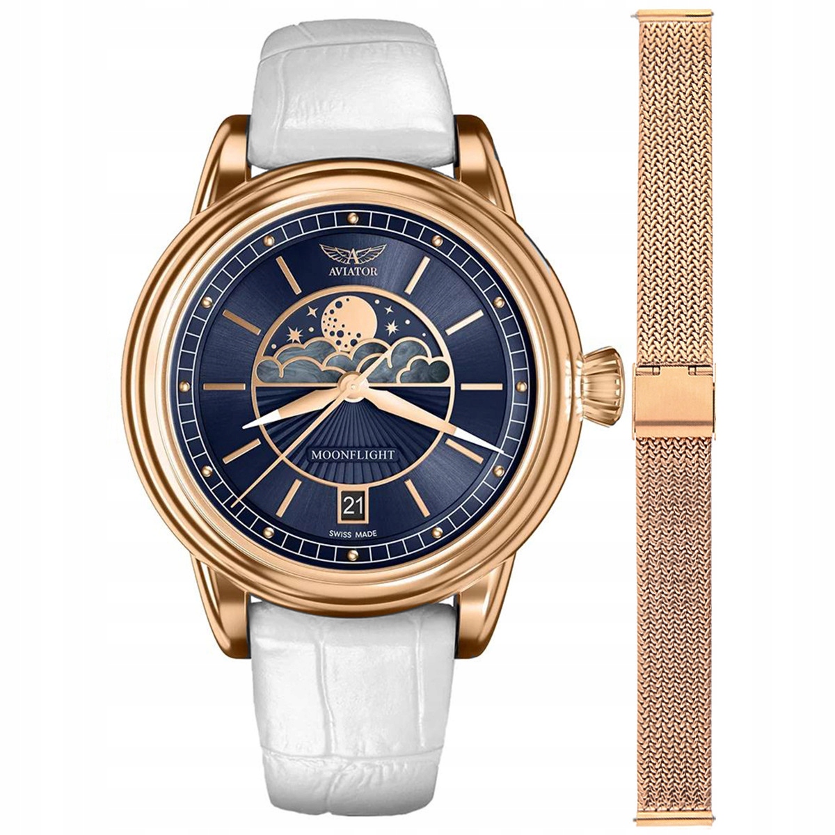 Dámské hodinky Aviator V.1.33.2.256.4 Wm-set růžové zlato