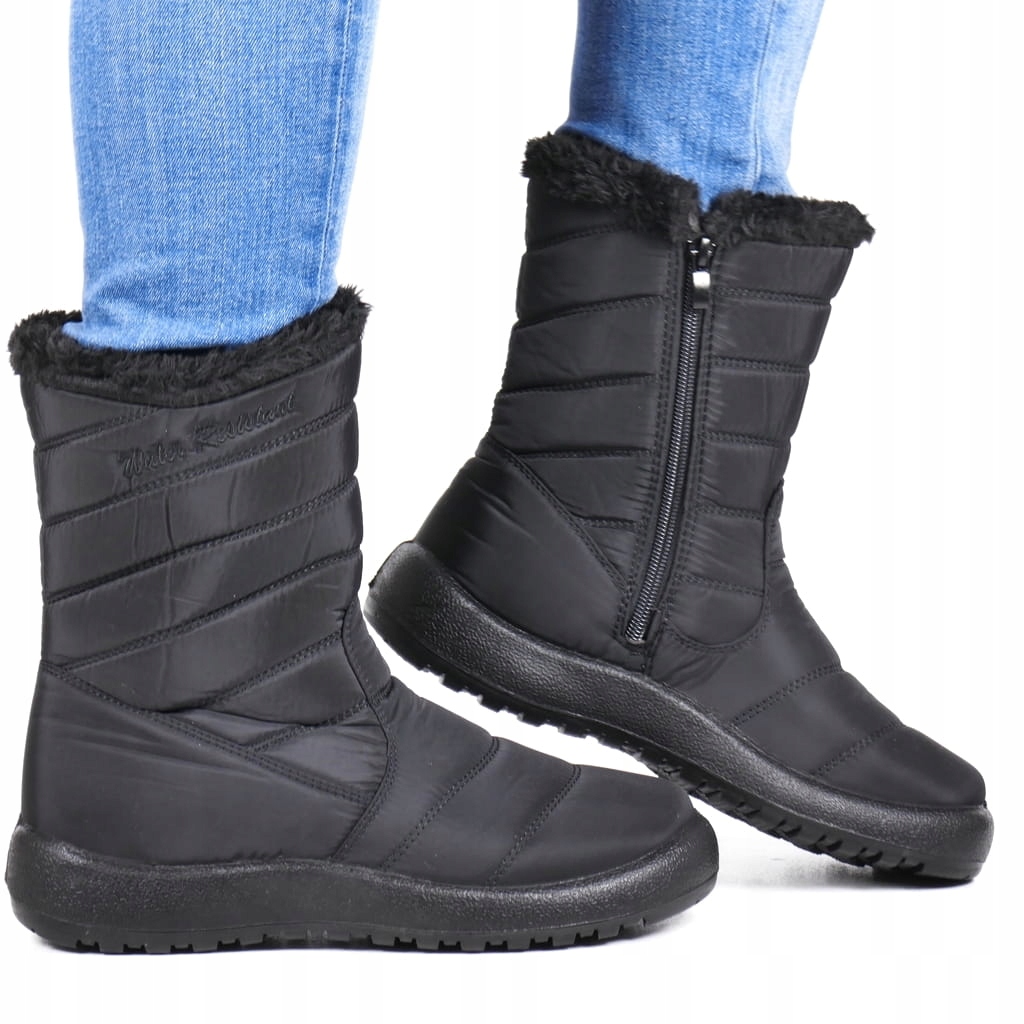 Zimní Sněhule Na Zip Do Poloviny Lýtka, Pohodlné Černé Zateplené Boty 37