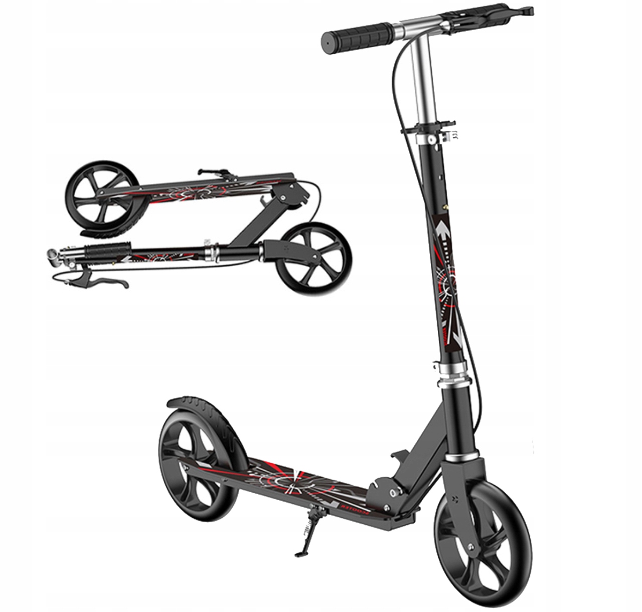 Hulajnoga miejska duże koła składana amortyzacja z hamulcem ręcznym