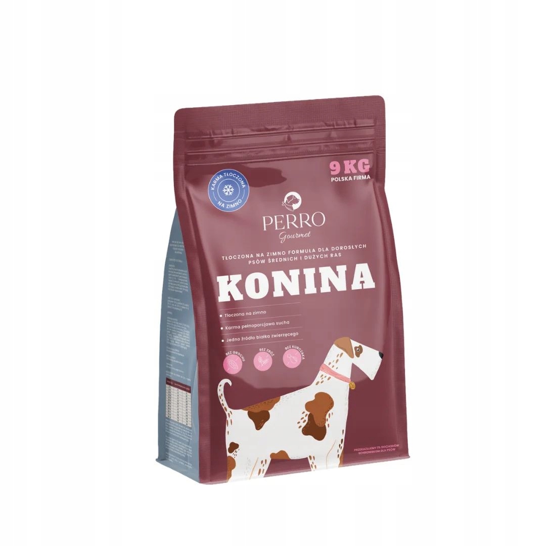 Karma tłoczona na zimno Perro Gourmet Konina dla psów ras M/L 9kg