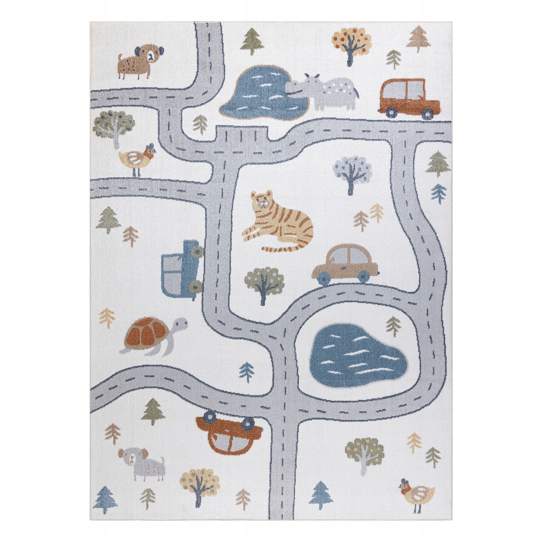 Dywan DZIECIĘCY DO PRANIA MIĘKKI Ulica AUTA zwierzęta kremowy 140x190 cm Marka Dywany Łuszczów