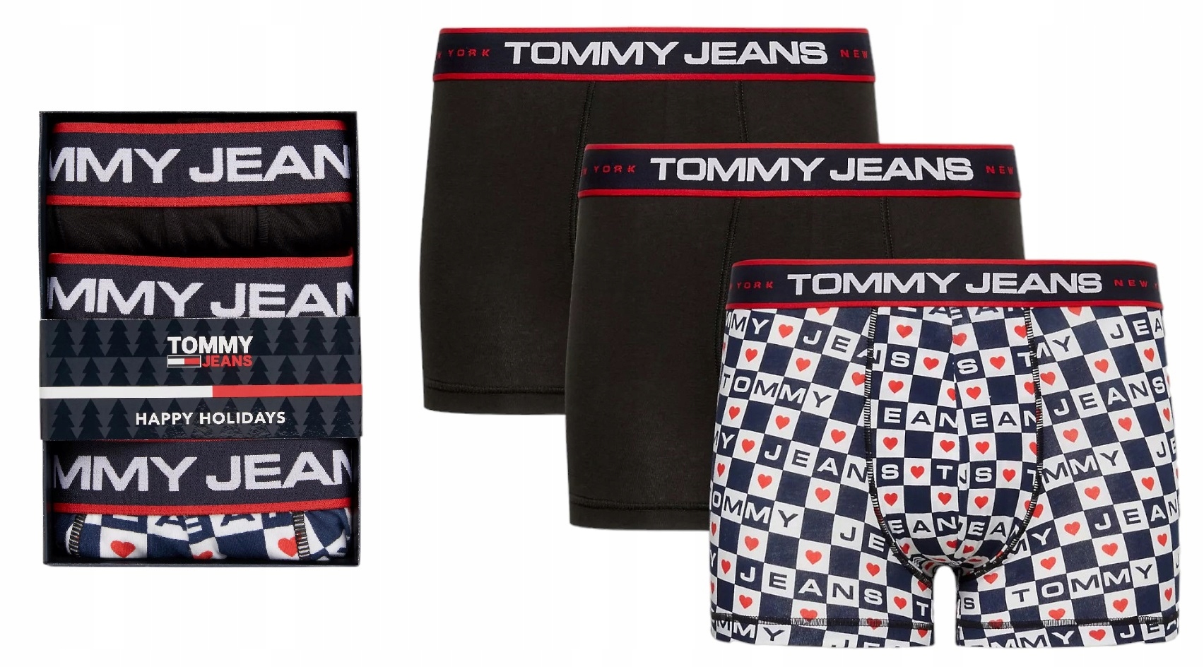 Tommy Hilfiger Pánské Boxerky 3 Páry Trunk Print Černé/granátové vel. XL