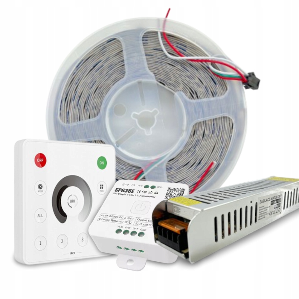 Zestaw Taśma Led Cyfrowa 10m Płynąca WS2811 Neutralna Panel RC1 sp636e