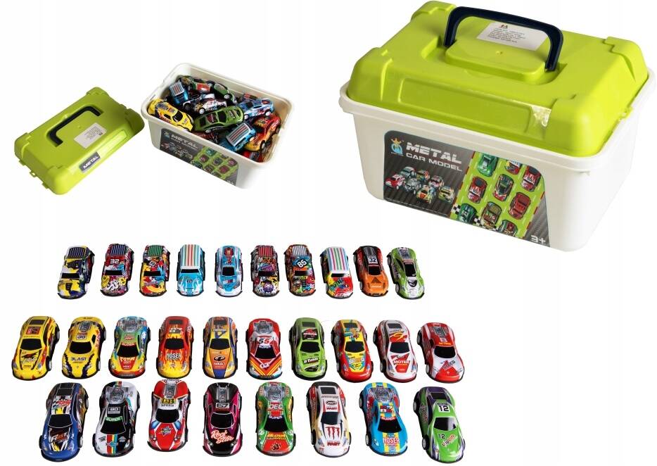 ZESTAW AUTEK z napędem W SKRZYNCE KUFERKU SAMOCHODÓW AUT Metalowe RESORAKI Kolor dominujący wielokolorowy