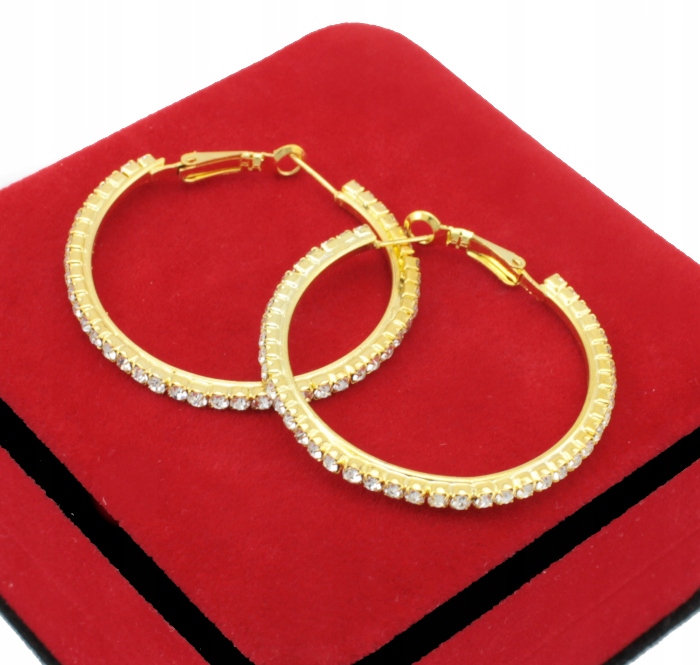 

Kolczyki Złote Koła 4 CM Szklane Cyrkonie