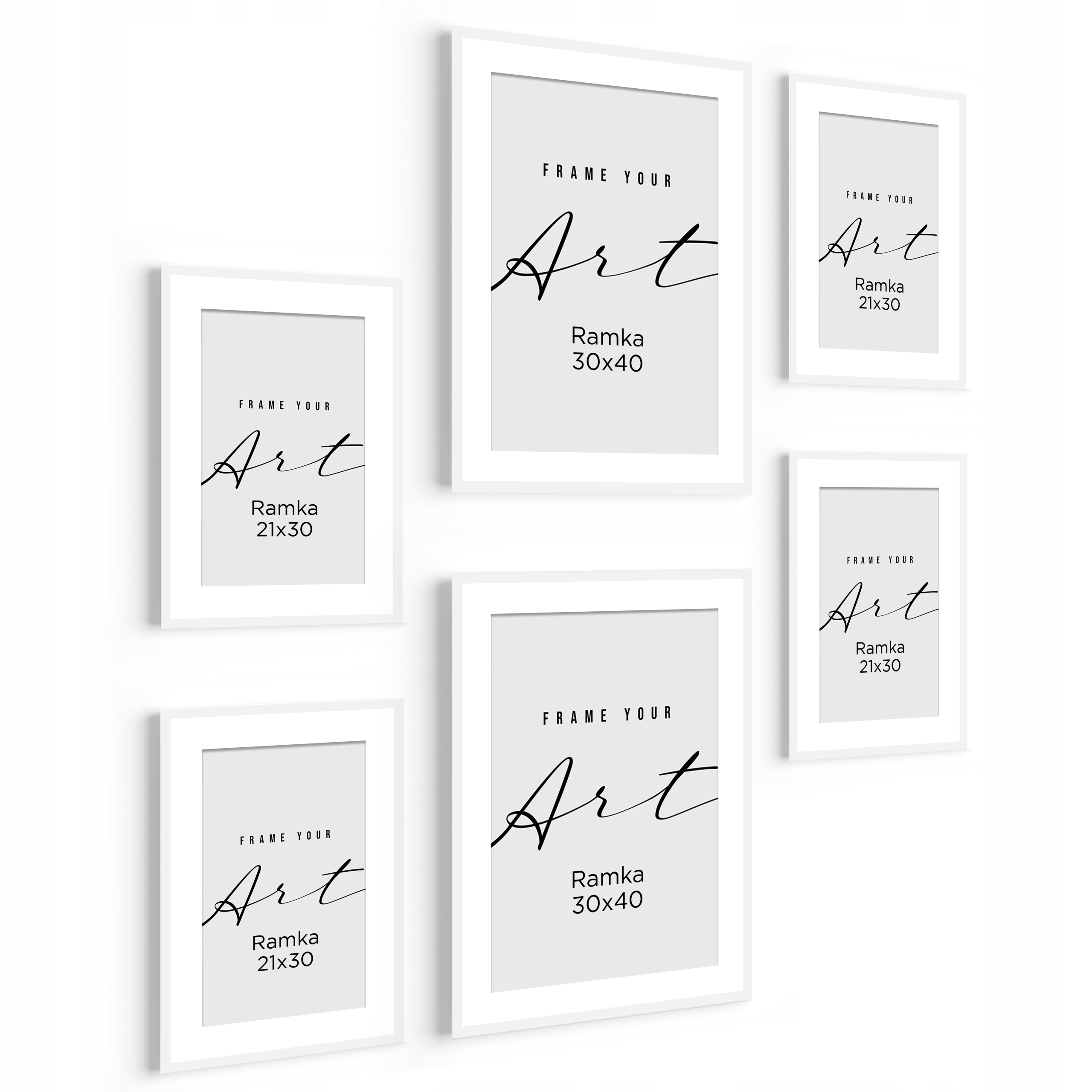 Sada rámečků 6 kusů 21x30 30x40 Bílé Foto Plexi
