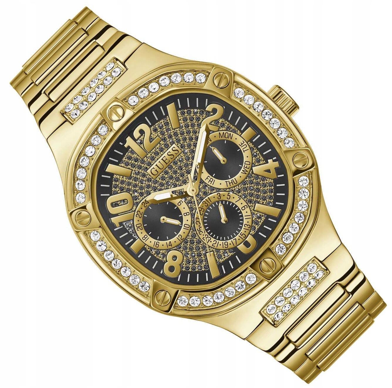 Pánské Elegantní Zlaté Hodinky Guess Duke GW0576G2 Osázené Zirkony