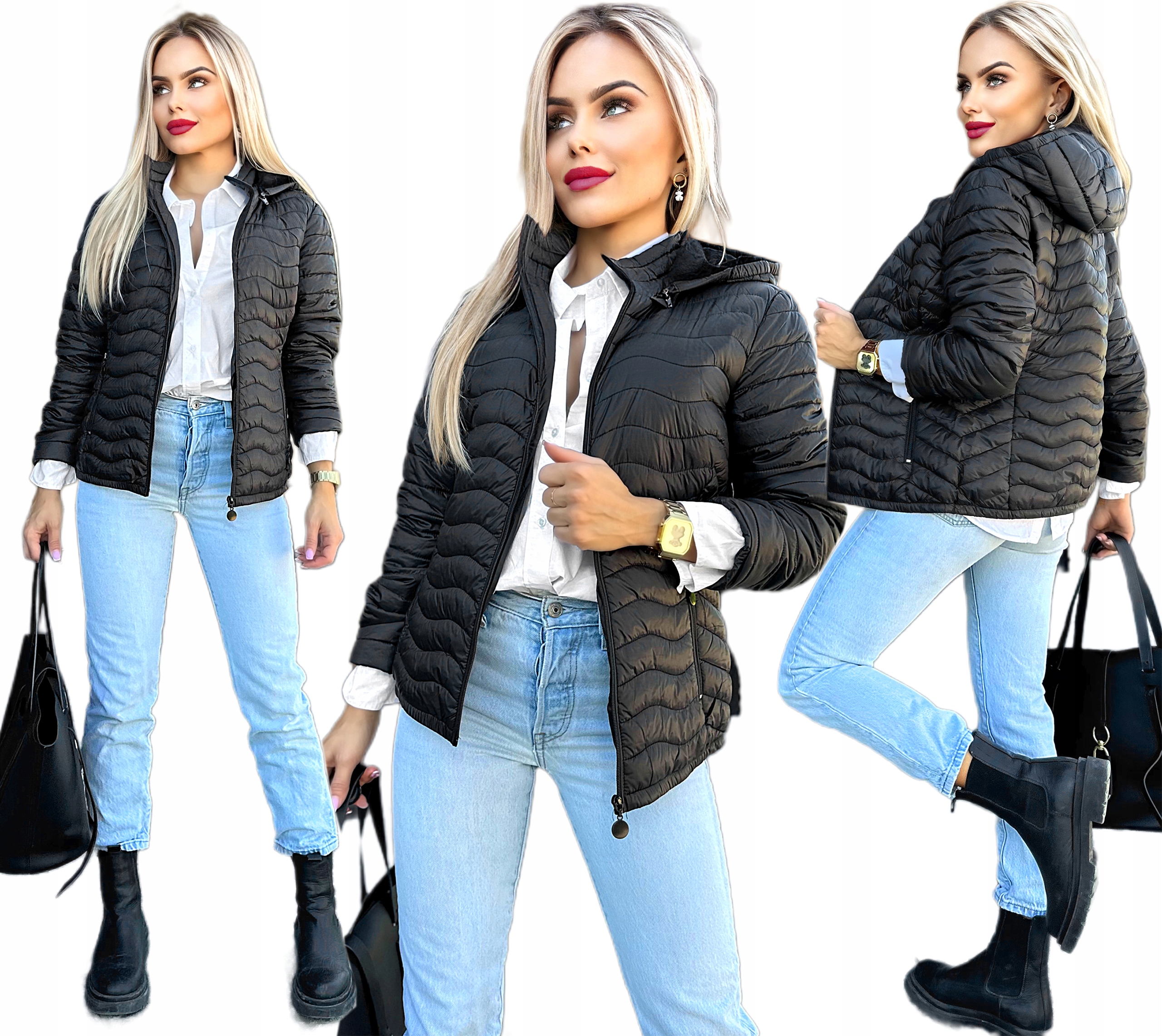 Dámská Bunda Pikovaná přechodová s vypasovanou odnímatelnou kapuce L Kayra