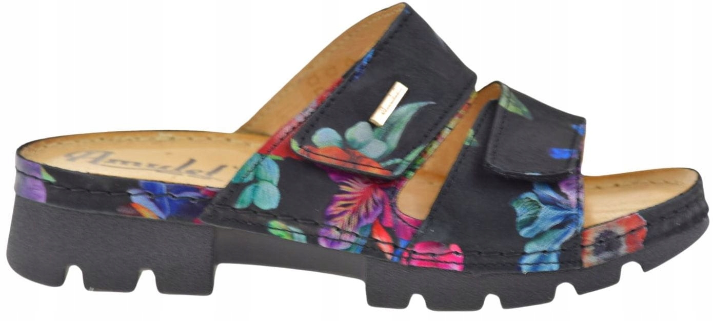 Kožené Nazouváky S Nastavitelnými Pásky, Květinový Vzor Na Léto Amulet 398 R37