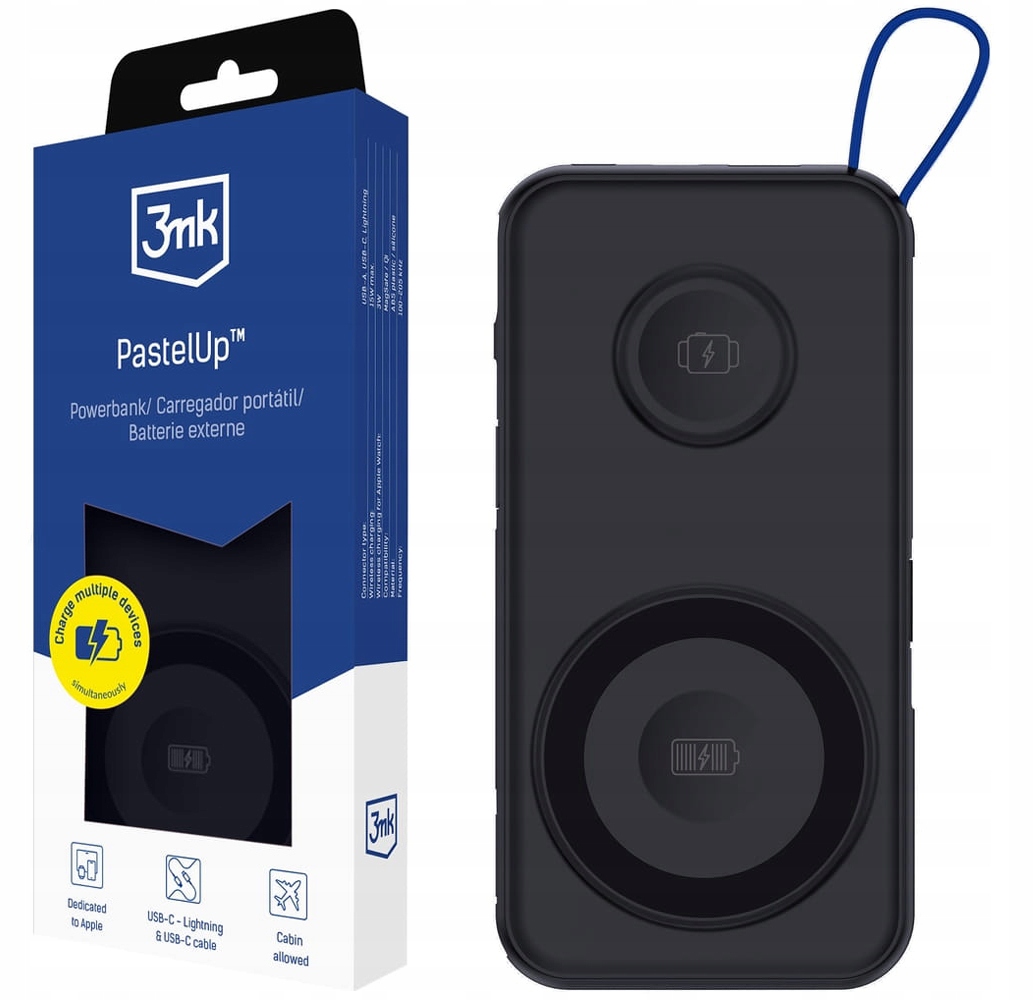 Powerbanka 3MK Černá PastelUp 10,000 mAh Magsafe nabíjení Apple Watch