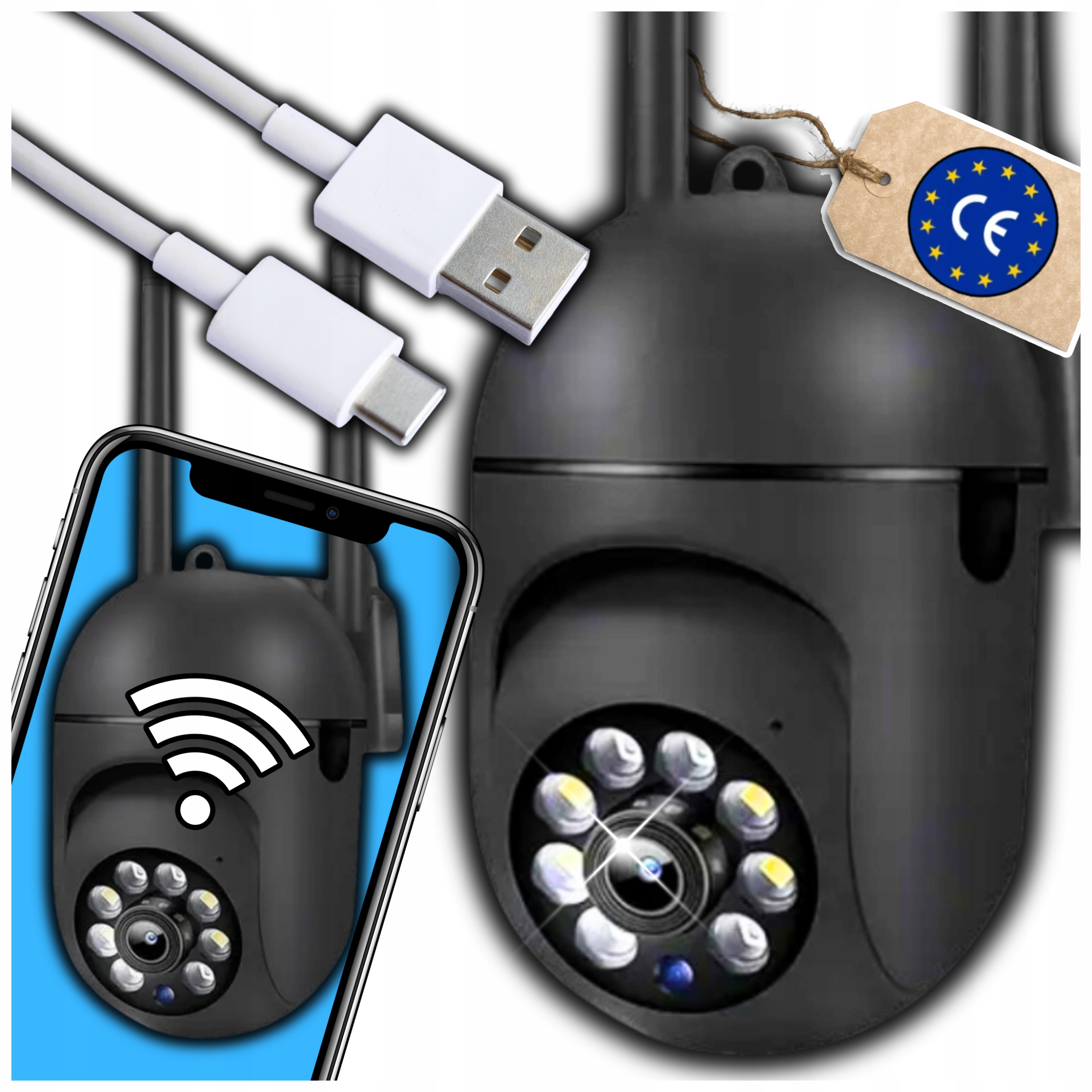 Ip Kamera Wifi Venkovní Otočná Full Hd Fhd Pohybový Senzor Živý Náhled