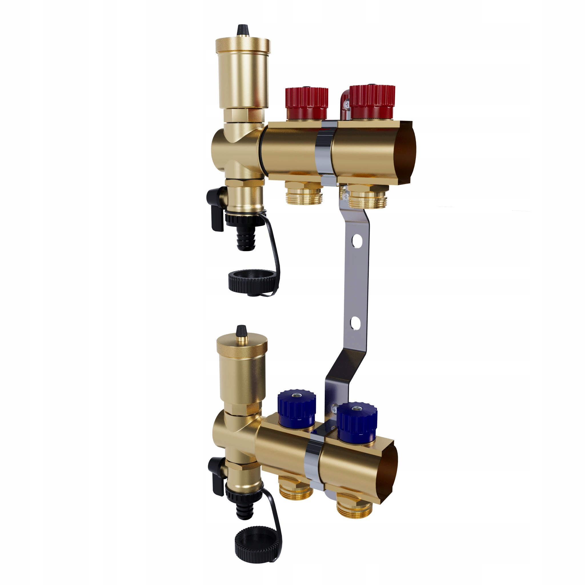 Mosazný 2-okruhový manuální rozdělovač pro radiátorové vytápění